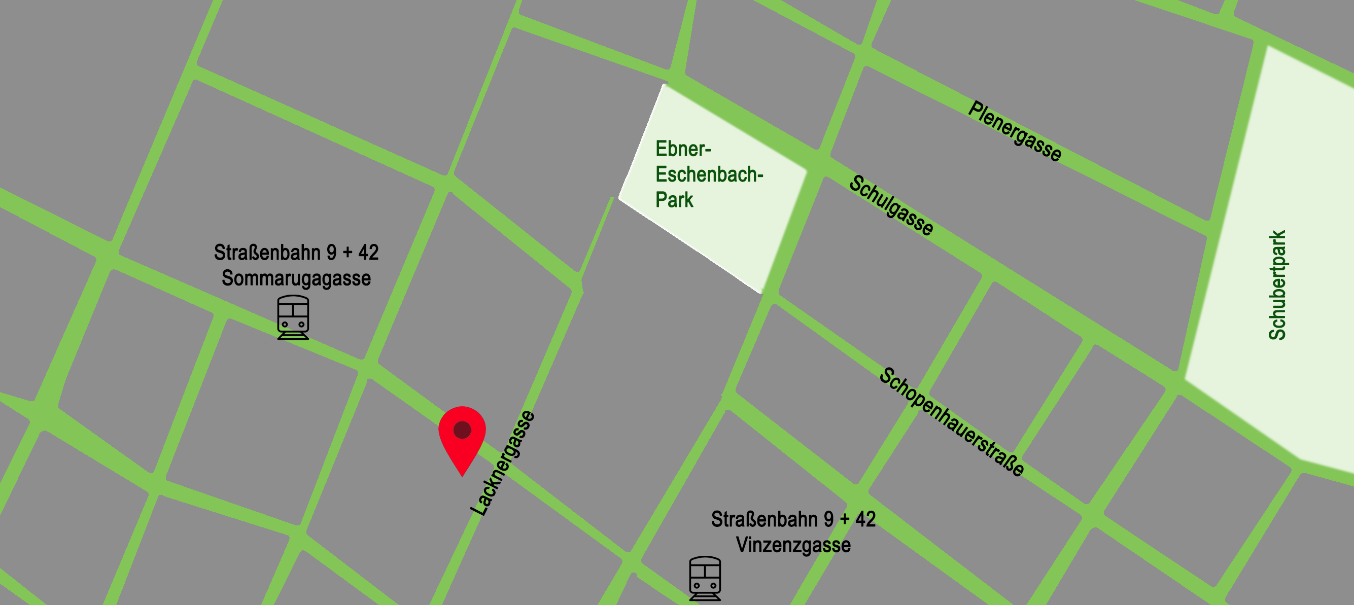 Lageplan Physiotherapie Claudia Bohry – Lacknergasse 67, 1180 Wien